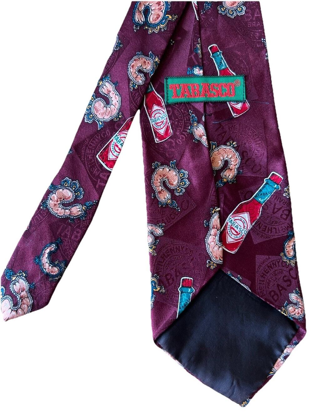Tabasco Shrimp Neck Tie 100% Silk Made in USA Gulf Coast Shrimp Boil Party Y2K